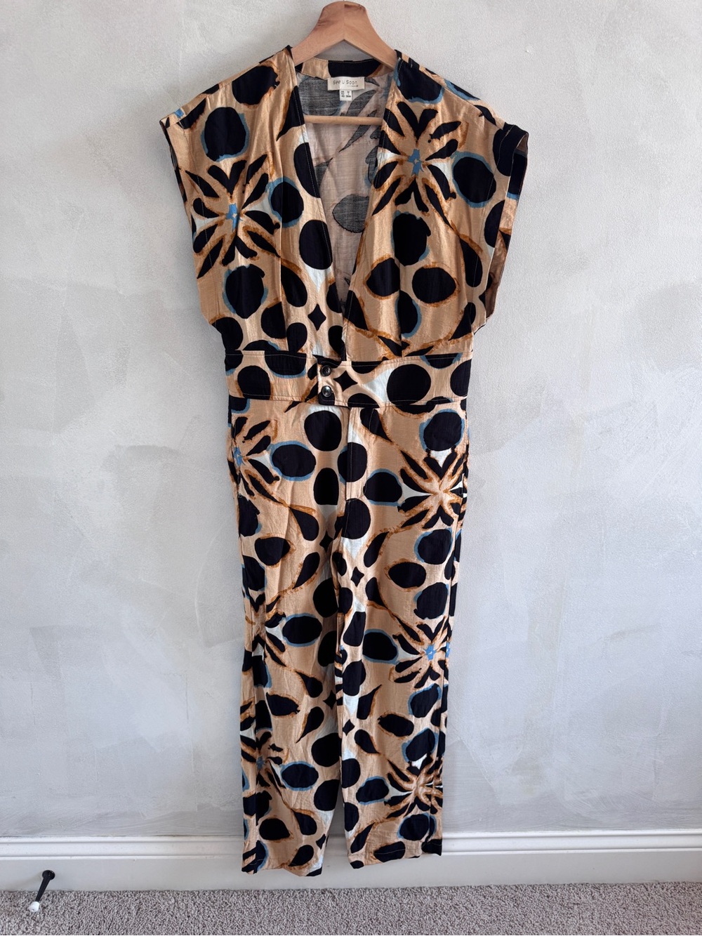 See U Soon - Floral Polka Print Jumpsuit in Neutral & Black